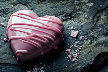 A heart-shaped pastry covered in pink icing