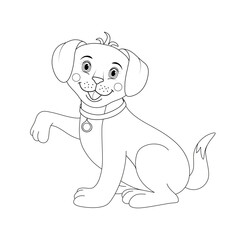 Cute dog gives paw. Vector children's illustration. For design, books, decorations. Coloring page.