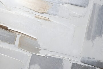 Closeup of abstract white and silver texture background. Visible oil, acrylic brushstroke, pallet knife paint on canvas. Contemporary art painting.
