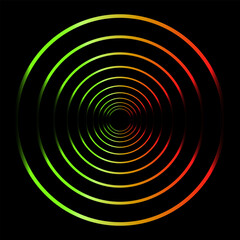 Colorful Neon Circles, Shining on Dark Background Rainbow Colored Rings.