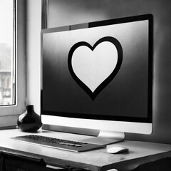 white heart on black computer lcd screen