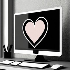 white heart on black computer lcd screen