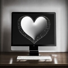 white heart on black computer lcd screen