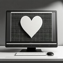 white heart on black computer lcd screen