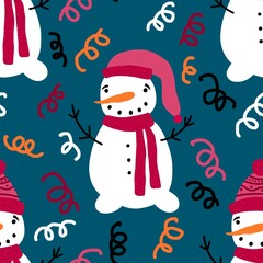 Winter seamless snowman pattern for fabrics and textiles and packaging and gifts and cards and linens and kids