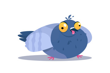 Funny pigeon with eyes in different directions in a cartoon form. crazy pigeon. mad pigeon