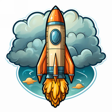 recommend clip art: rocket cartoon launcher pop art style illustration, colorful spaceship cosmic book