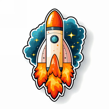 recommend clip art: rocket cartoon launcher pop art style illustration, colorful spaceship cosmic book