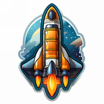 recommend clip art: rocket cartoon launcher pop art style illustration, colorful spaceship cosmic book