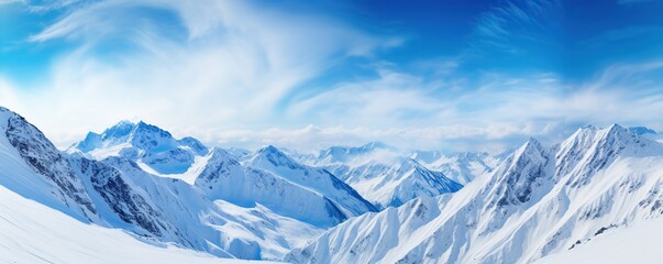 Panorama of snowy mountains in winter