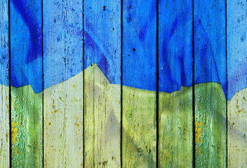 Yellow-blue wooden texture from old boards