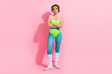 Fototapeta na wymiar Photo of professional sporty athlete ready for intense endurance weightloss practice isolated pastel color background