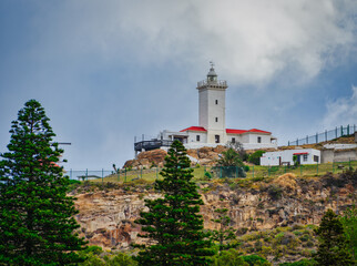 Fototapeta na wymiar Cape St Blaize Lighthouse from beach front, Mossel Bay, Western Cape, South Africa