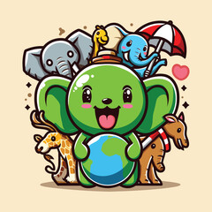 Free vector cute animal celebrate world wildlife day cartoon vector flat isolated illustration