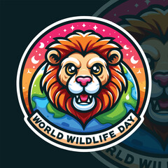 Free vector cute lion celebrate world wildlife day cartoon vector flat isolated illustration