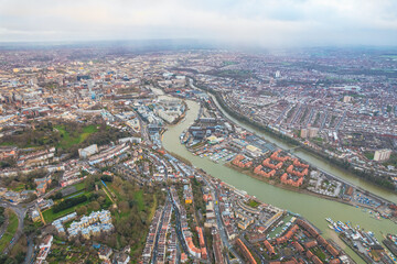 beautiful aerial view of the River Avon and downtown area of Bristol, UK