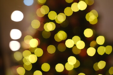 Abstract blurred bokeh background. Defocused colorful lights. December 25, 2023. Nice, France