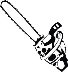 Cartoon Black and White Isolated Illustration Vector Of A Timber Woodcutting Chainsaw