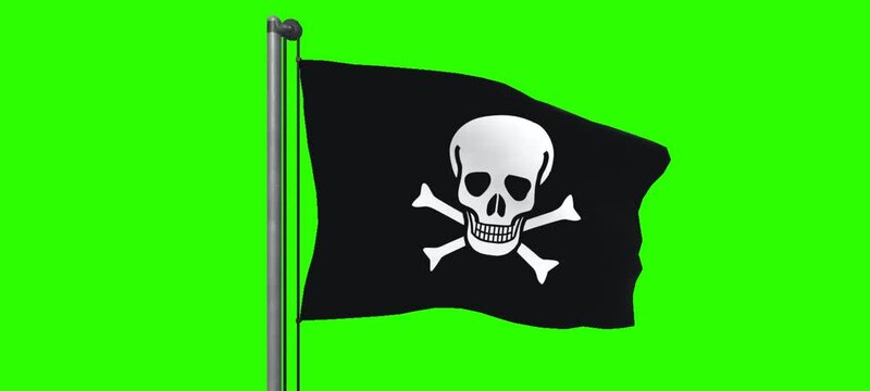 pirate flag with pole,pirate flag waving green screen, pirate flag chroma key green screen