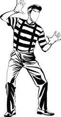 Cartoon Black and White Isolated Illustration Vector Of A Silent Mime Street Performer