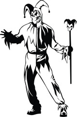 Fototapeta premium Cartoon Black and White Isolated Illustration Vector Of A Court Jester Clown