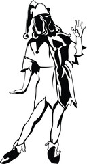 Cartoon Black and White Isolated Illustration Vector Of A Court Jester Clown