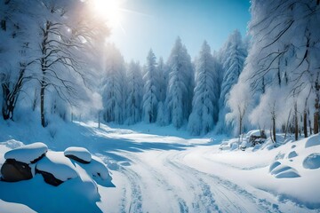 Stunning panorama of snowy landscape in winter wonderland