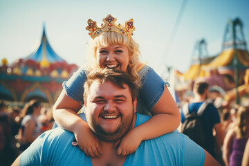 Obraz na płótnie Canvas portrait of a happy smiling couple in the amusement park