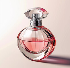 pink perfume bottle on pink background, isolated