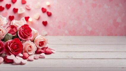 Website Banner, Valentine's Day Themed Light Background, Top View, Copy Space for Text
