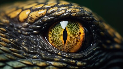Close-up of a reptilian eye with detailed scales and vivid colors