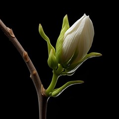 Obraz premium AI generated illustration of a white flower on a branch with green leaves