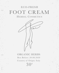 Customizable label of Foot Cream, Eco-fresh herbal woman cosmetics with feet line art. Modern packaging design collection for Pharmacy, healthy care - 698308983