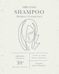 Customizable label of Shampoo, organic herbal woman cosmetics with face line art. Modern packaging design collection for Pharmacy, healthy care - 698309130