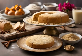 Fototapeta premium AI illustration of A freshly baked yellow cake with white frosting.