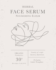 Customizable label of Face Cream, organic herbal woman cosmetics with face line art. Modern packaging design collection for Pharmacy, healthy care - 698309164