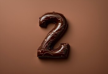 AI illustration of A delicious chocolate number 2 shaped like an old-fashioned doughnut. - obrazy, fototapety, plakaty