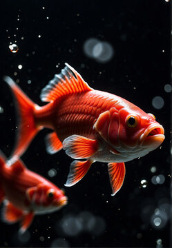 red fish swimming on a dark background, wallpaper