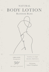 Customizable label of Body Lotion, Natural Blossom Bliss woman cosmetics with body line art. Modern packaging design collection for Pharmacy, healthy care - 698309317