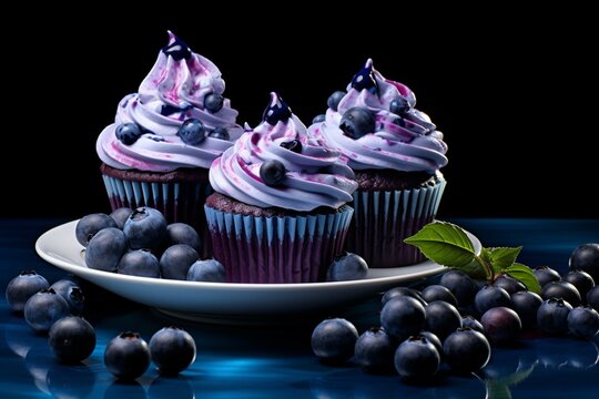 Bluewing, a delectable image featuring blueberry cupcakes. Generative AI