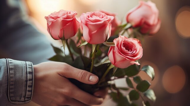 Man giving roses bouquet flowers to woman valentine day wallpaper background