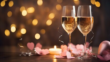 Two champagne wine glass valentine day wallpaper background