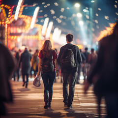 young couple walking at a music festival