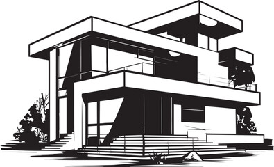 Contemporary Cityline Villa Sketch City House Icon in Crisp Black Modern Urban Residence Villa Outline Symbolizing Urban Elegance