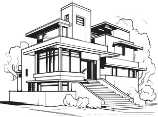 Triple Horizon Oasis Emblematic Vector of Architectural Grandeur Triplex Majesty Icon of Tri Level Luxury Living in Vector Art