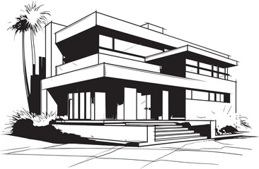 Stylish City Villa Sketch Iconic Outline Vector Design Sleek Cityscape Abode Villa Icon in Bold Black Outline