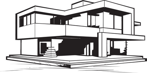Sleek Cityscape Residence Villa Outline Vector Icon Contemporary Urban Villa Sketch Bold Black Outline Vector