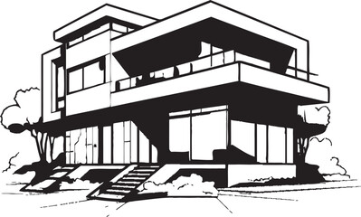 Contemporary Cityline Villa Villa Outline in Bold Black Urban Villa Sketch Sleek City House in Crisp Black