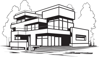 Stylish Cityline Mansion Villa Vector Icon in Urban Sophistication Sleek Urban Dwelling Black Outline Villa Emblem in City Style