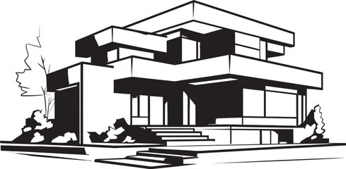 Chic Cityscape Villa Sleek City House Icon in Bold Black Outline Trendy Urban Villa Impression Black Outline Symbol of City Sophistication